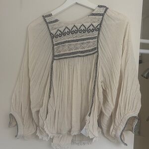 Boho Embroidered Ivory Peasant Blouse